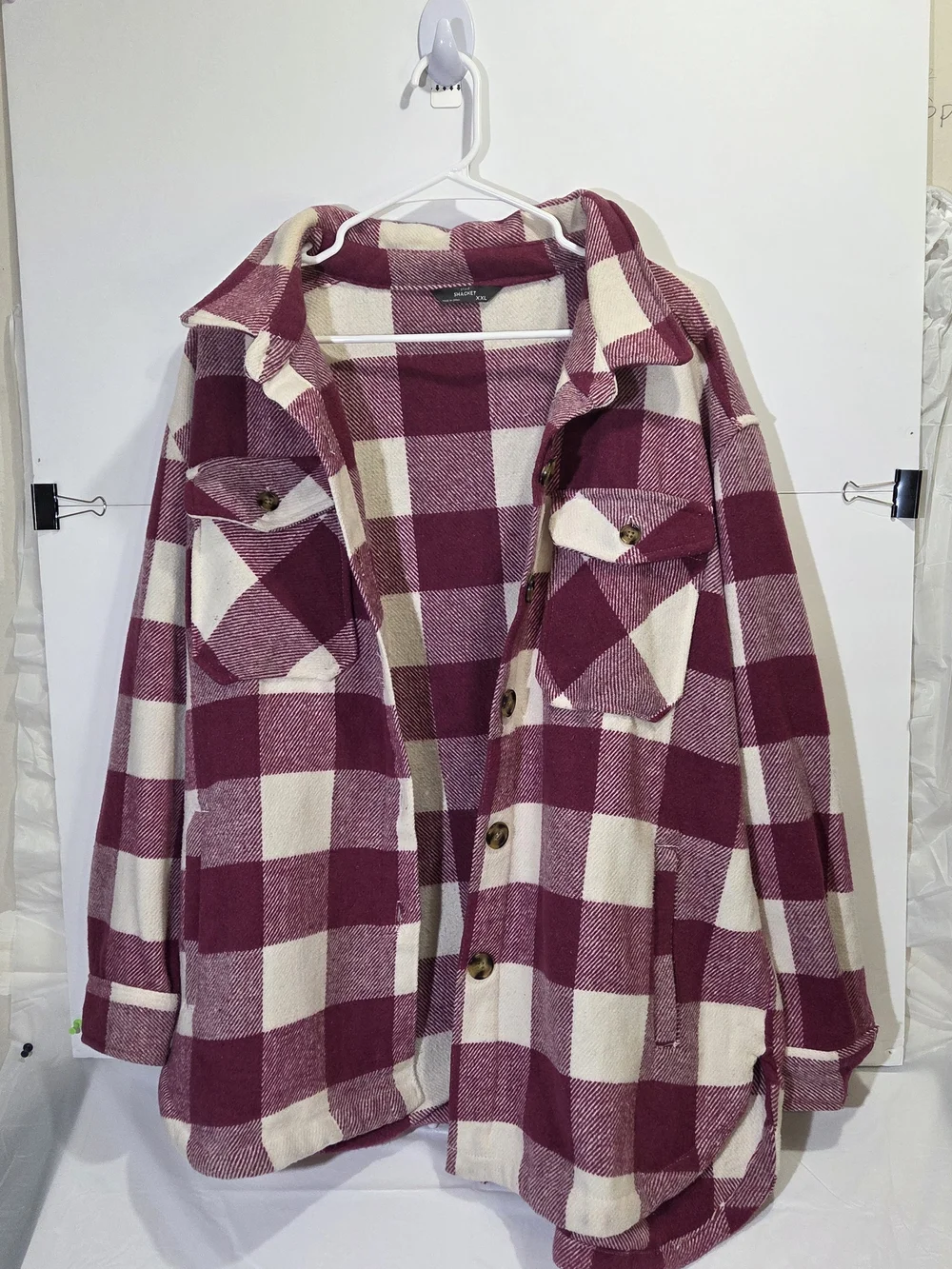 Plaid Utility Jacket in Burgundy & Cream